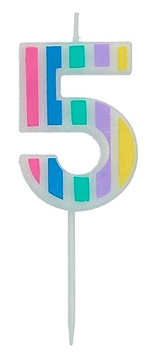 Folat B.V.-Folat 24265 Velas Vela Número 5 Multicolor Adornos para pasteles cumpleaños, aniversario de Bodas, Graduación, baby shower, fiesta de niños, 5 cm
