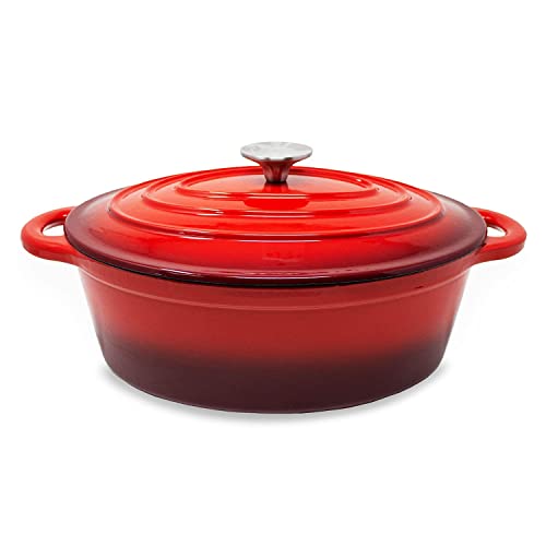 ToCi cacerola esmaltada de hierro fundido con tapa 28 cm, 4 litros, Cacerola y asador esmaltado para cocina de inducción, color: rojo