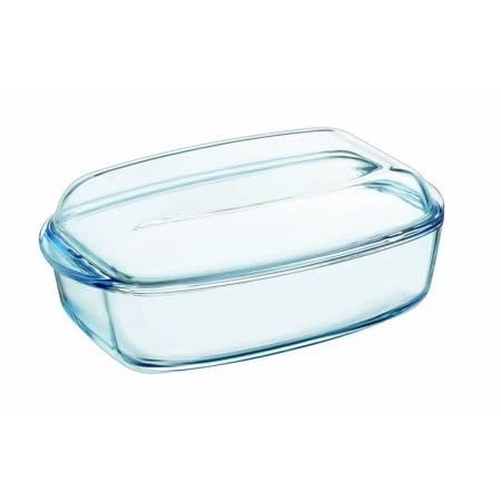 Pyrex - Fuente resistente al calor e ignífuga, envase para asar con tapa de cristal, vidrio, 4,6 L
