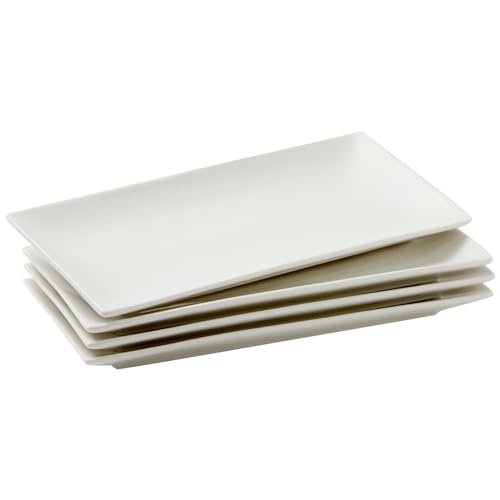 Bandejas de Cerámica Blanca para servicio, 4 platos rectangulares para aperitivos, 24cm x 15cm