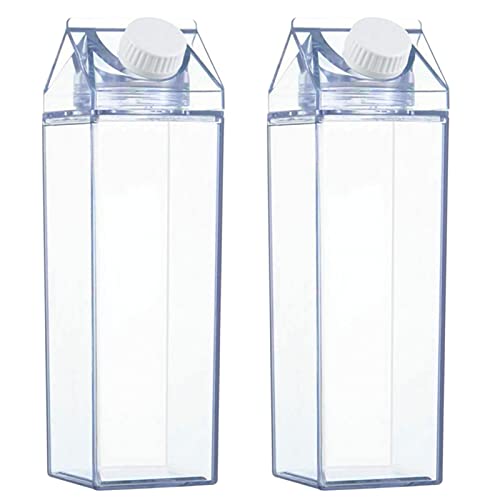 YAXIDAEVER 2 Piezas Caja de Leche Transparente de 500 ml,Botella de Agua de cartón de Leche,Botella de Leche Transparente Cuadrada Recipiente Lindo Reutilizable con Pegatinas