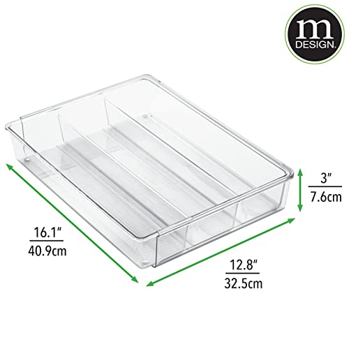 mDesign Cubertero para cajón extensible – Organizador de cubiertos para cajones – Separador de cajones para diversos utensilios de cocina – Color: transparente – 4 compartimentos