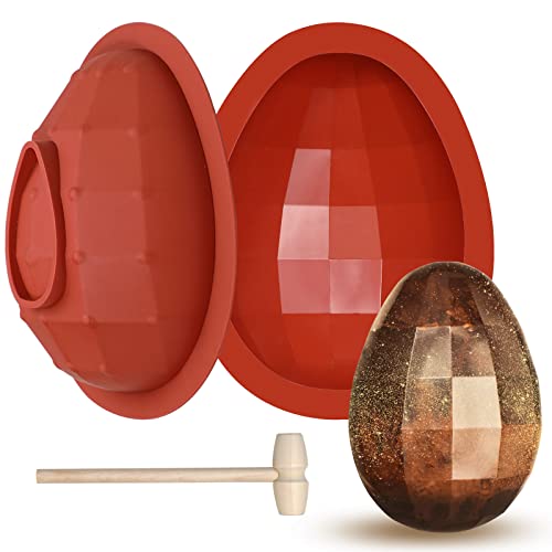 Webake Moldes de silicona para huevos de Pascua, grandes, 2 unidades, 3D, con 1 martillo, para decoración de Pascua, dulces, pasteles, postres y pasteles