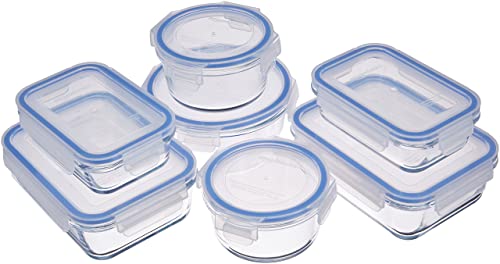 Amazon Basics Recipientes de cristal para alimentos, con cierre 14 Unidad (7 envases + 7 tapas), sin BPA, Claro