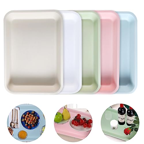 LANSKYLAN 5 PCS Bandejas para Servir Comida Bandejas Rectangulares de Plástico Mini Bandeja Cocina Bandeja de Desayuno Bandejas Plastico Hosteleria para Comedor Cafés Cocina (36.5x26.5x5cm, 5 Colores)