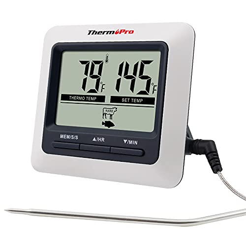 ThermoPro TP04 - Termómetro digital para barbacoa, termómetro para horno y carne con temporizador de cuenta atrás integrado