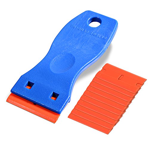 Ehdis Mini Raspador con 10 piezas cuchillas de plástic, para Quitar Etiquetas Engomadas Vinilo Pegatinas y Pegamento, Limpiador para Placa de Inducción y Vitrocerámica, azul