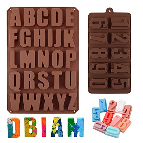BouGPeng 2 uds molde de silicona con alfabeto y números para Chocolate molde de silicona para cubitos de hielo moldes para hornear dulces para decoración de pasteles de Chocolate